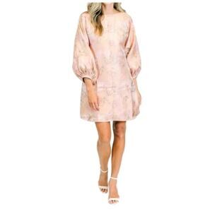 Solelia Women’s Wedgewood Dress In Peach Dust, Birds, Bubble Sleeve, L, NWT